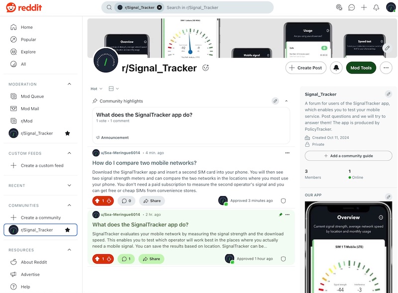 The SignalTracker Reddit forum